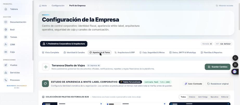 Paso 2 · En Configuración de la Empresa, la pestaña Apariencia & Tema. Ojo: no tocar «Restablecer original».